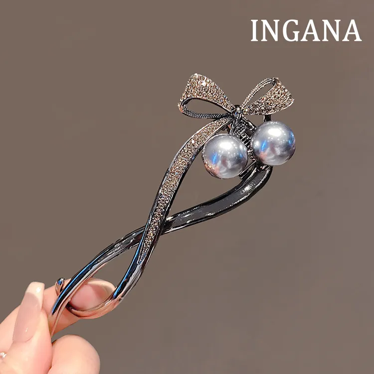 甜美复古珍珠发卡韩系金属水钻蝴蝶结后脑勺盘发横夹女扭扭夹发夹