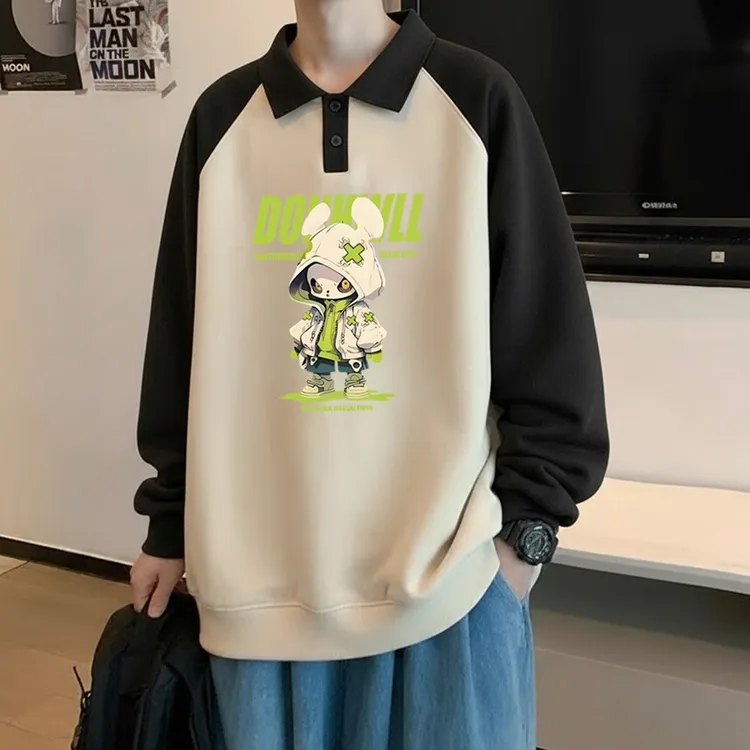 潮牌新款polo衫翻领卫衣男生秋季宽松大码青少年美式休闲长袖上衣