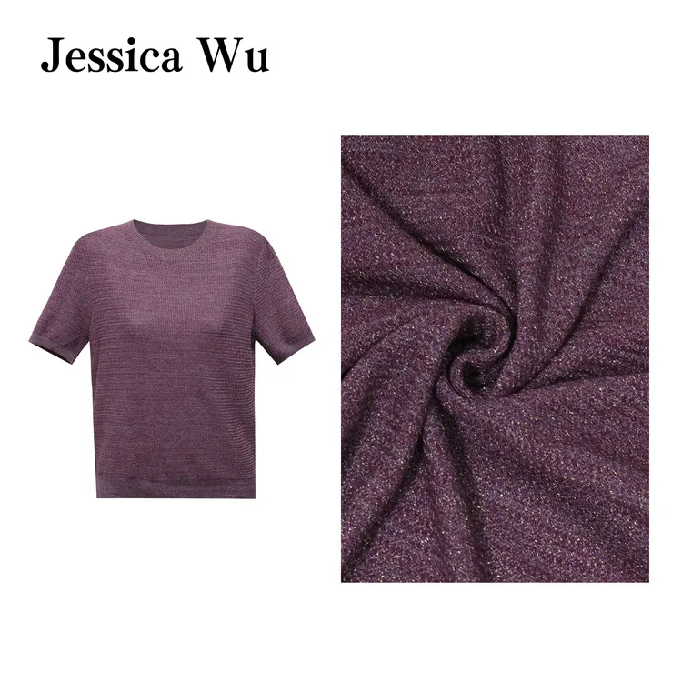 JESSICA WU通勤休闲细横纹肌理罗纹圆领短袖针织衫2535911001