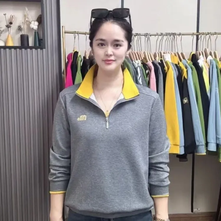 中老年阔太太时髦妈妈奶奶半拉链卫衣春秋季时尚百搭休闲宽松大码