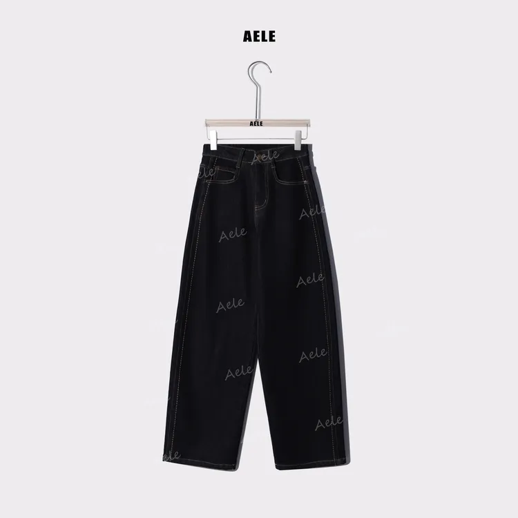AELE【米粒线】显瘦设计款水洗丹宁蓝直筒牛仔裤 K853 3077 AD