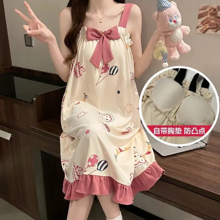 带胸垫睡衣女夏季吊带裙甜美可爱宽松睡裙 学生宿舍