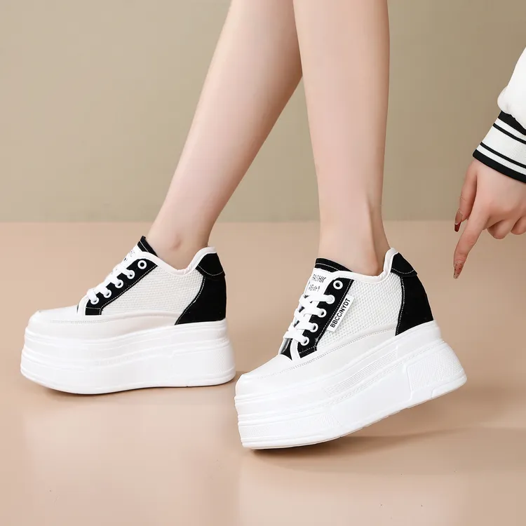 跟高12厘米松糕厚底小白鞋内增高厚底鞋春夏新款网面透气休闲女鞋