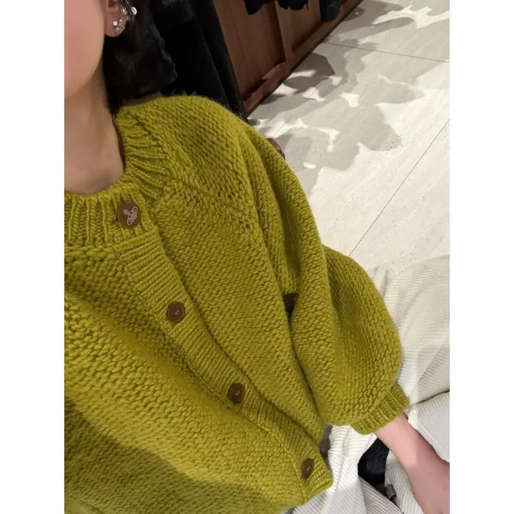 【西太后】100绵羊毛粗针廓形圆领针织开衫 J25MY810