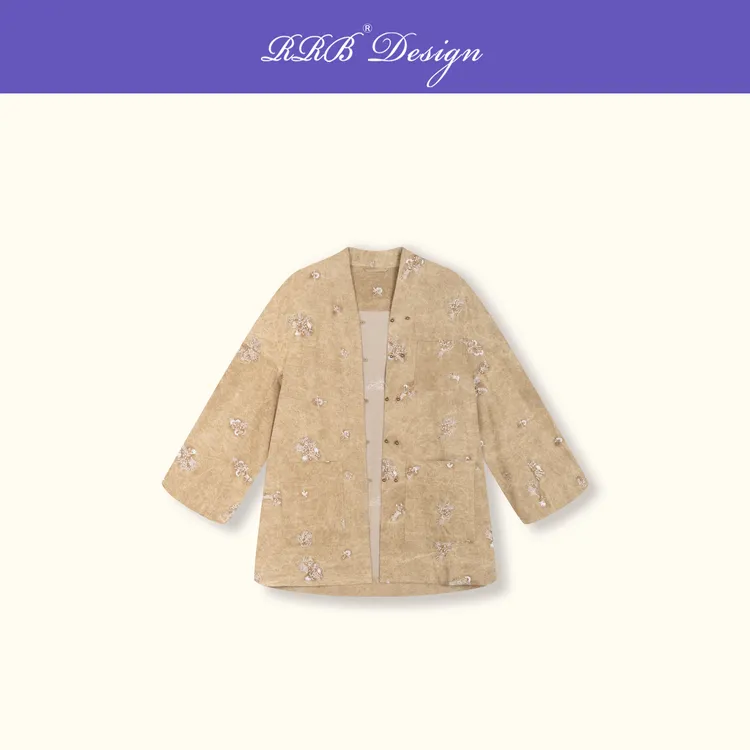 RRB Design「意式印记」宽松显瘦双排扣花色重工钉珠大口袋长袖外套