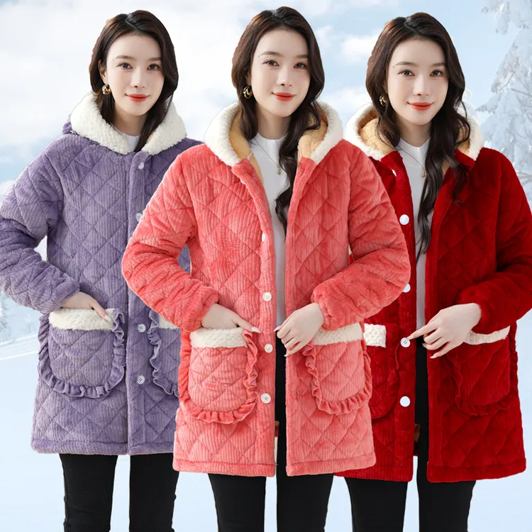 2025年最新款女士罩衣棉服加绒中长款加厚保暖居家厨房围裙工作服