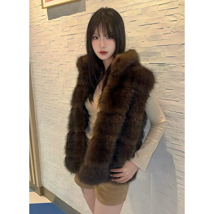 人造皮草 爆款环保马甲秋冬皮草坎肩新款时尚外套貂皮大衣毛毛女