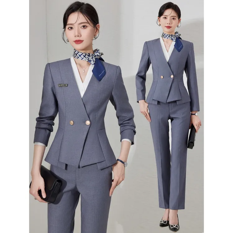 灰色西装套装女春季职业气质女神范高端酒店前台接待珠宝店工作服