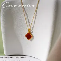 【小霞珠宝】玛瑙四叶草项链女款百搭精致时尚长款AD337