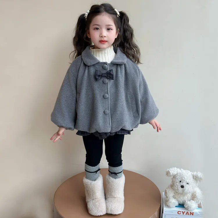 女童夹棉毛呢外套秋冬款女小童呢子外套冬季加厚宝宝冬装2025新款