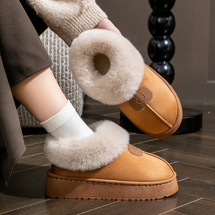 秋冬季棉拖鞋女毛绒情侣包跟保暖防滑室内居家麂皮绒棉鞋男士外穿