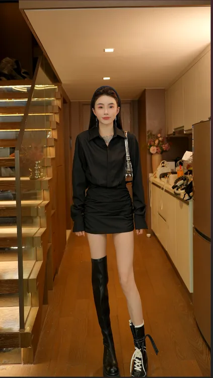 【磊磊】长袖衬衫宽松收腰显瘦包臀裙#6610