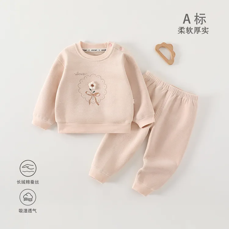 A类小孩衣服秋冬加绒加厚婴儿长袖卫衣+裤子小童套装外出两件套