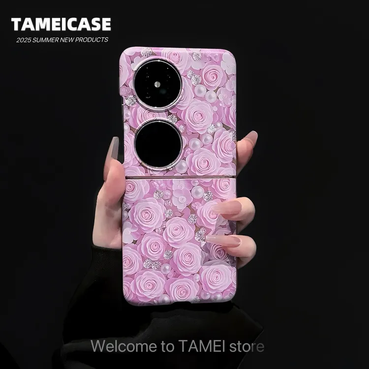 适用华为pocket2手机壳金属漆折叠FINDN3FLIP珍珠玫瑰华为pockets