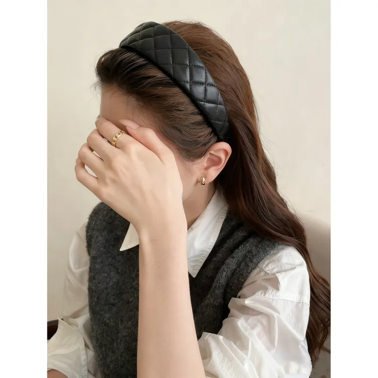 韩系ins甜酷格纹皮质发箍女2025新款高颅顶头箍洋气百搭头饰发饰