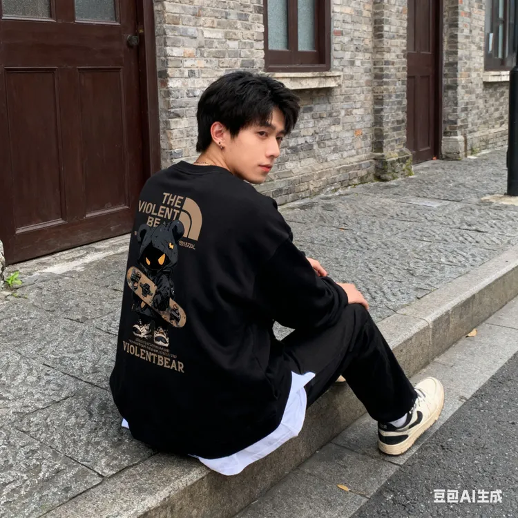 暴力熊男卫衣新款男装秋季爆款2025情侣同款轻奢痞帅长袖上衣商品图