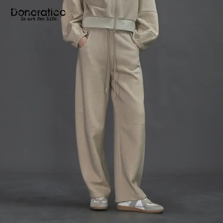 达衣岩复古休闲抽绳运动裤2025冬季新品文艺百搭直筒舒适长裤女