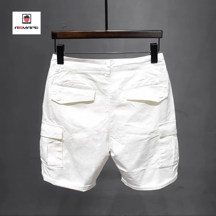 纯棉薄款白色潮牌工装短裤男士五分裤潮宽松直筒机弹力能休闲裤