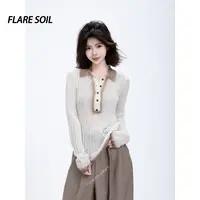 【FLARE SOIL】（现货）渐变撞色扎染针织翻领慵懒针织上衣 T4683A