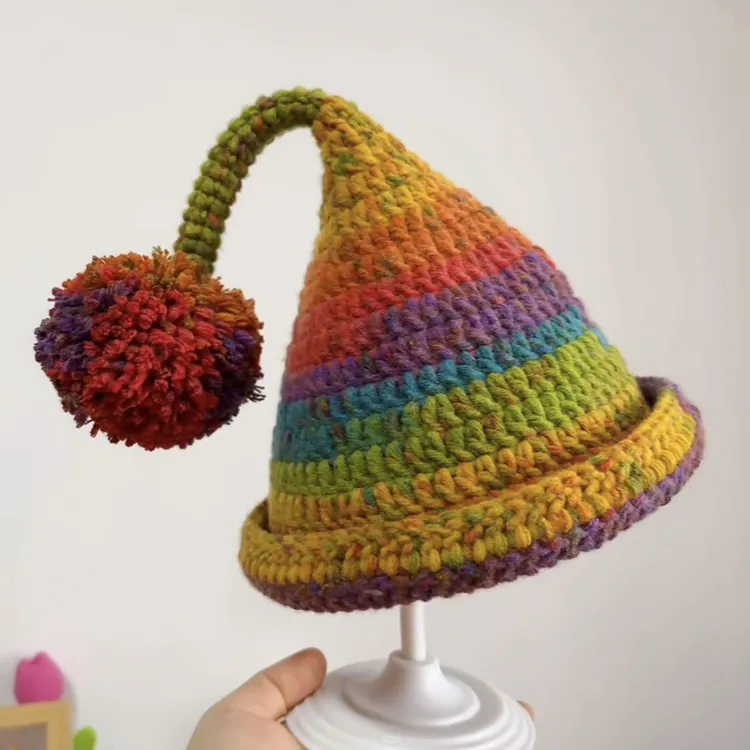 【100克】八股手编炫彩精灵帽巫师帽线材