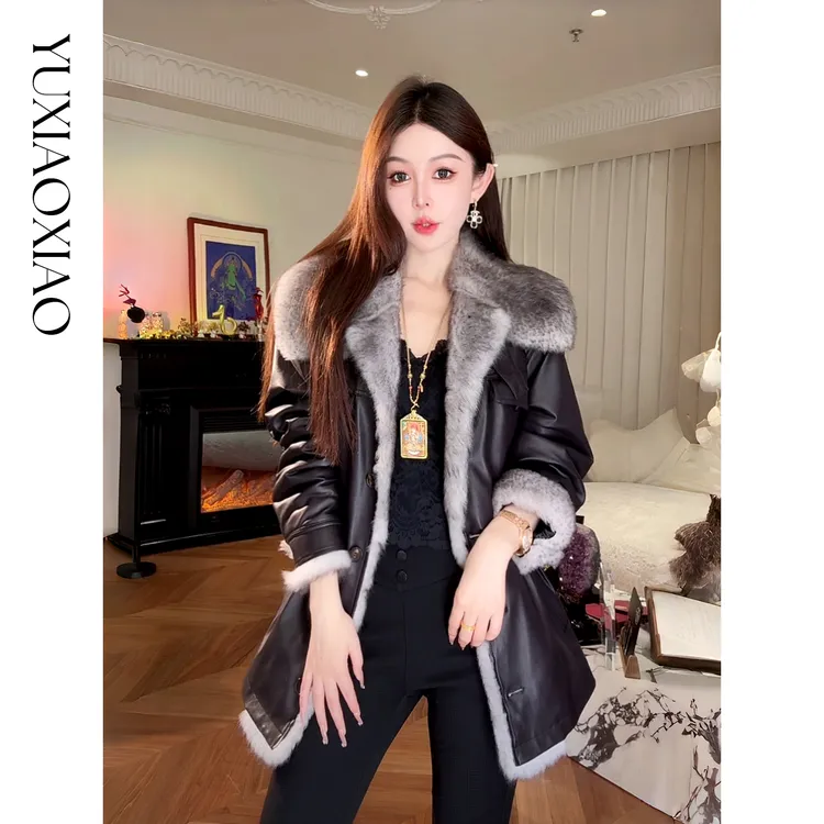 余潇潇【夜色咏叹调】土耳其绵羊皮拼拉贡原皮骆驼绒骆驼毛翻领皮衣