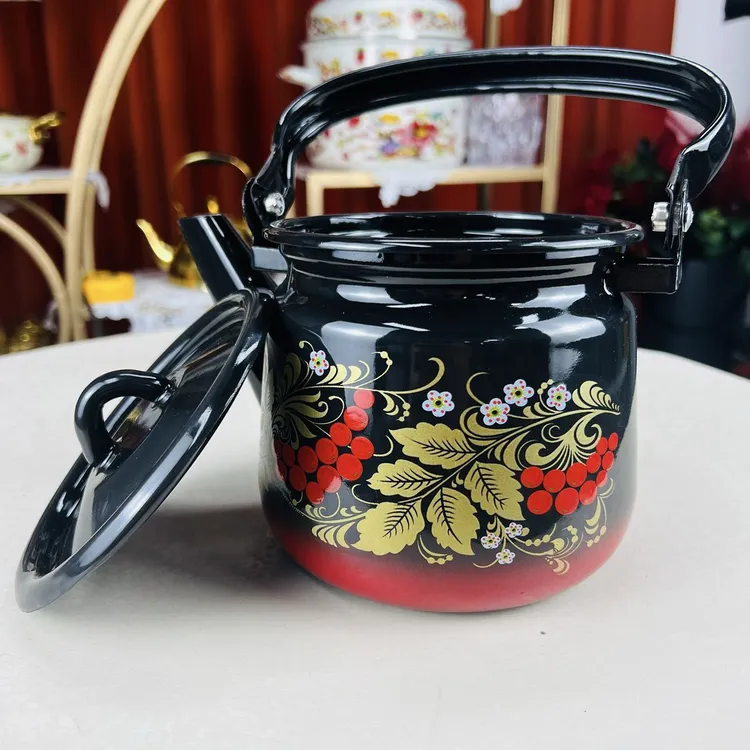 新疆包邮【1.5L  黑红茶壶】搪瓷泡茶壶樱桃花纹提梁壶家庭餐厅通用