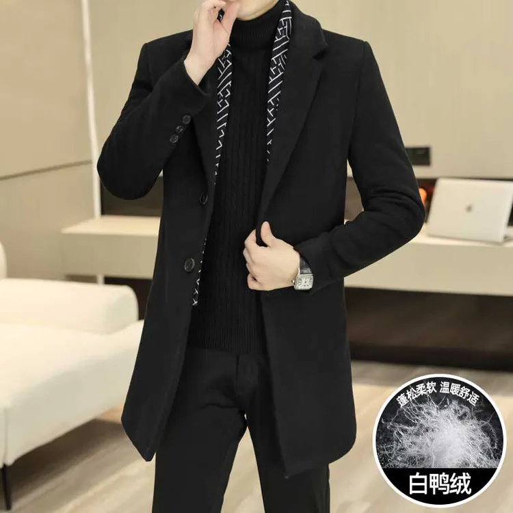 双11好物毛呢大衣男羽绒服中长款白鸭绒绵羊毛呢子风衣秋冬外套潮