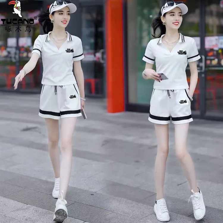 啄木鸟纯棉套装女气质减龄夏季新款短袖短裤宽松显瘦设计感两件套