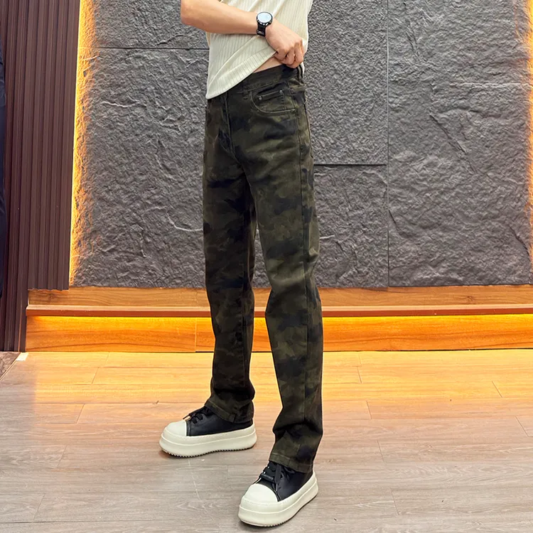 水洗牛仔料印花拉链迷彩秋冬牛仔裤男士百搭高街风时尚休闲牛仔裤