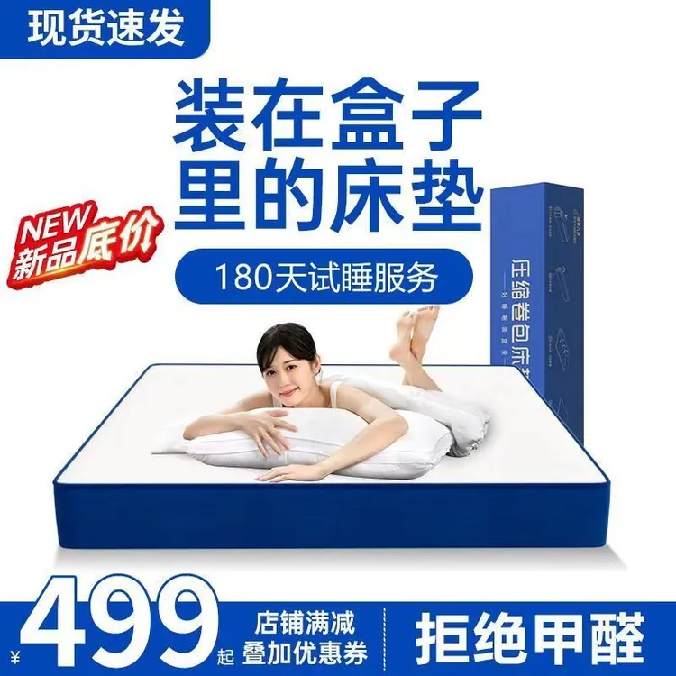 十大名家具压缩卷包席梦思床垫弹簧床垫蓝色记忆棉家用经济型