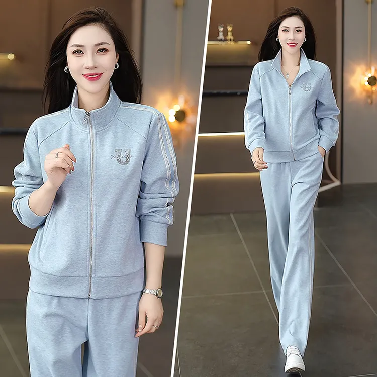2025新款时尚休闲运动套装女春秋洋气减龄显瘦连帽卫衣阔腿两件套