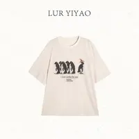 L'U'R/YI'YAO【孤独的根号3】时尚休闲气质百搭宽松短袖T恤11214