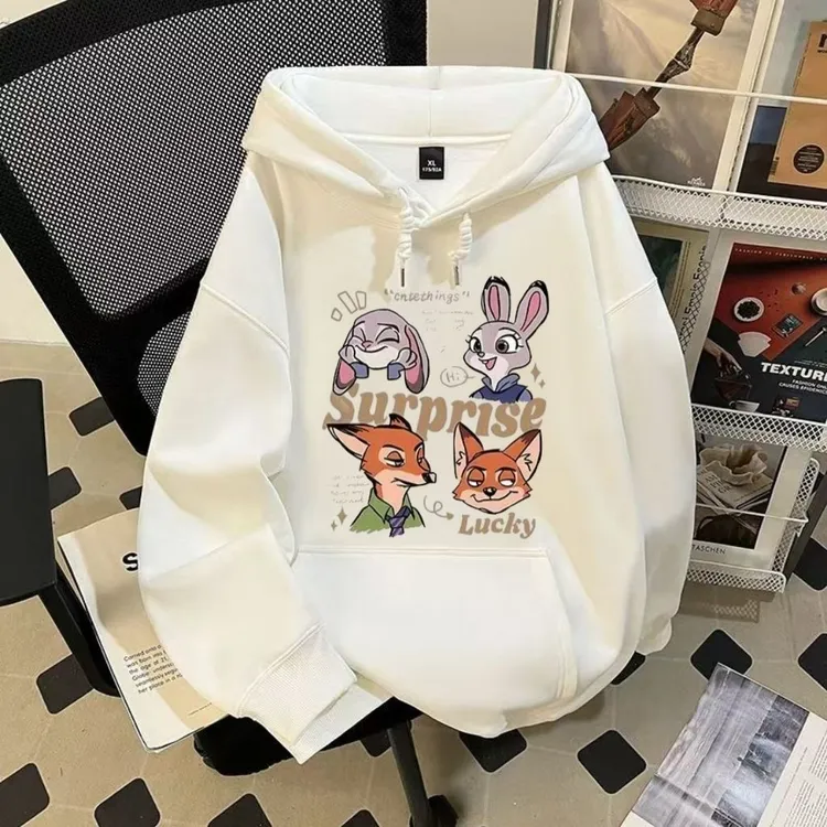 中大童美式潮流尼克朱迪连帽卫衣男女童秋冬宽松百搭学生上衣外穿