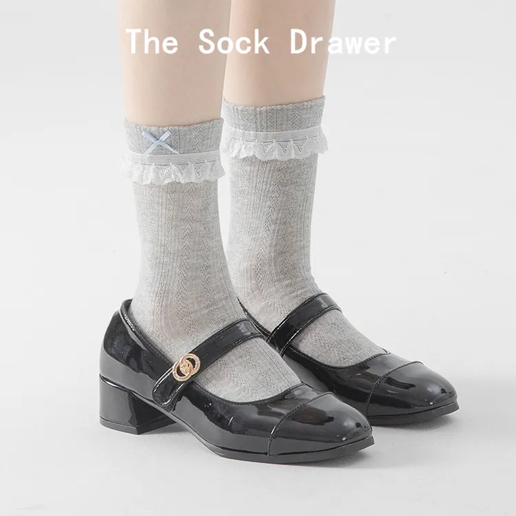 夏季袜子女2025新款爆款蕾丝花边蝴蝶结中筒袜配玛丽珍鞋的袜子