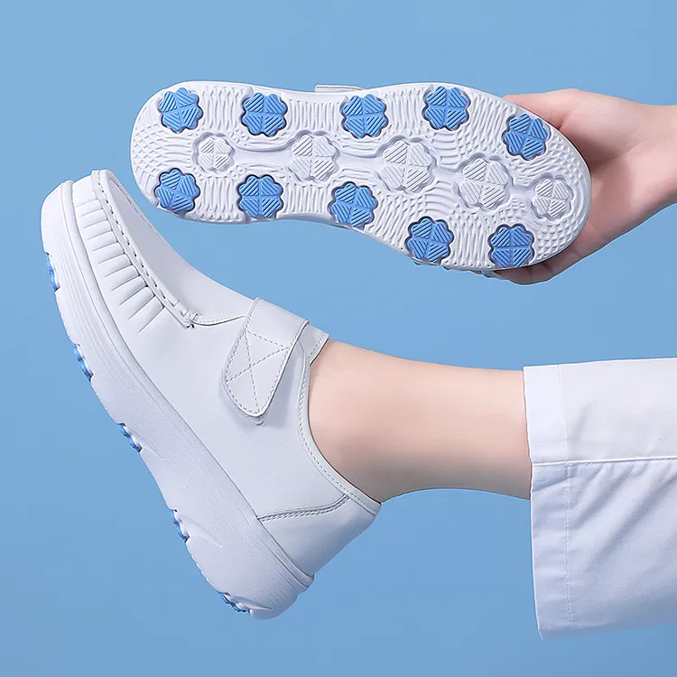 伊陌鸟护士鞋女真皮软底不累脚魔术贴透气防滑防臭舒适黑色工作鞋