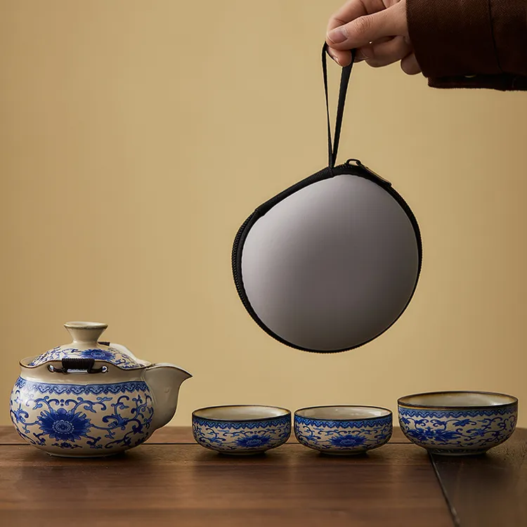 青花茶壶陶瓷德化轻奢高档单壶中国风复古开片旅行茶具手抓泡茶壶