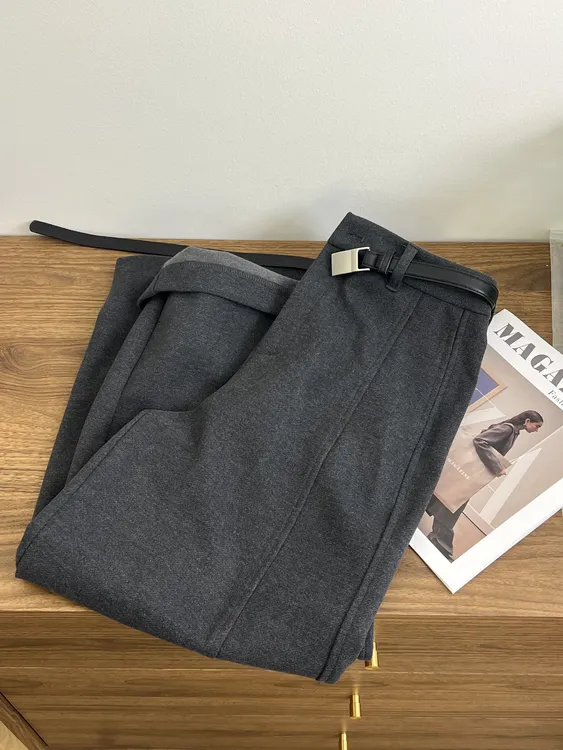 XIAOYINZI 烟管裤 显瘦直筒高腰小个子加厚毛呢面料烟管法棍裤