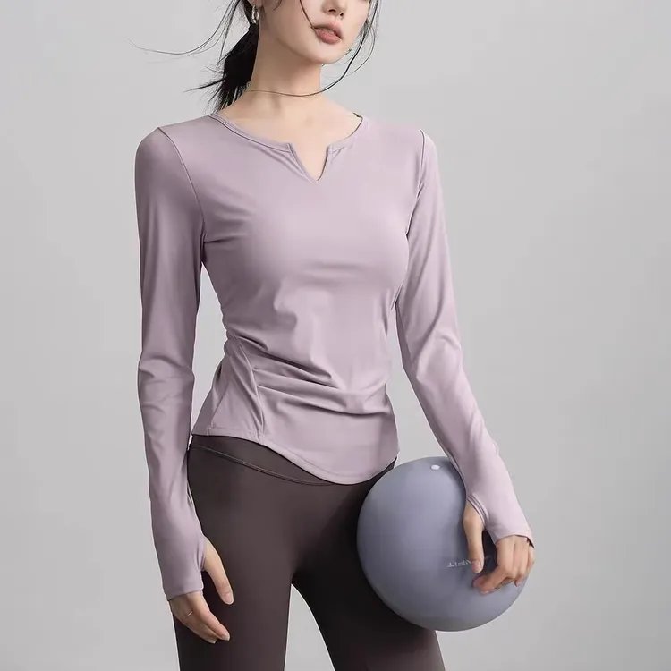 瑜伽服高级感专业普拉提训练长袖女春季裸感弹力跑步运动健身上衣