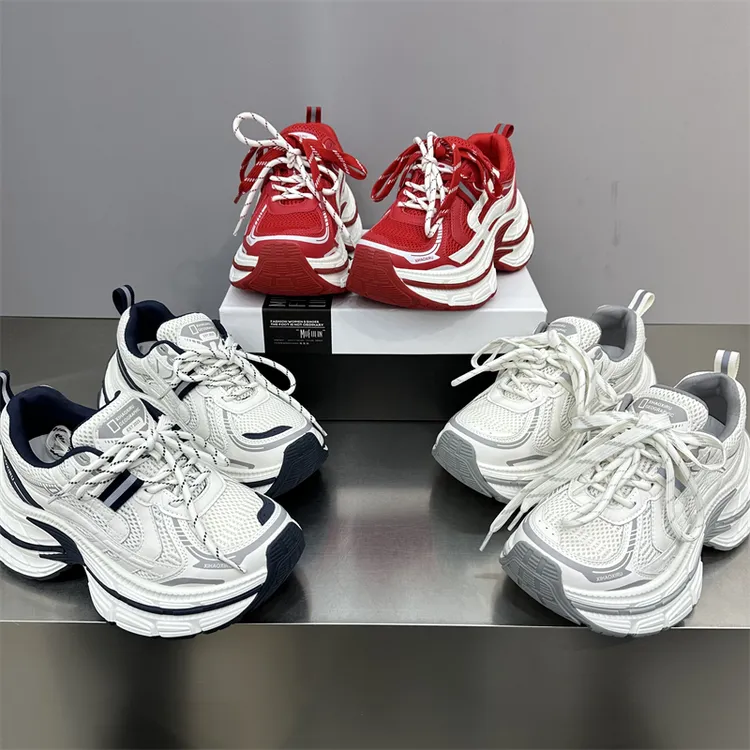 女款时尚休闲百搭厚底拼色网红透气春季红色网面ins系带潮流潮鞋