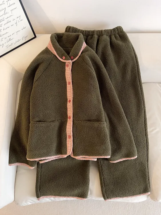 【DMXJ大梦想家】甜美碎花包边摇粒绒睡衣女秋冬新款保暖家居服套装