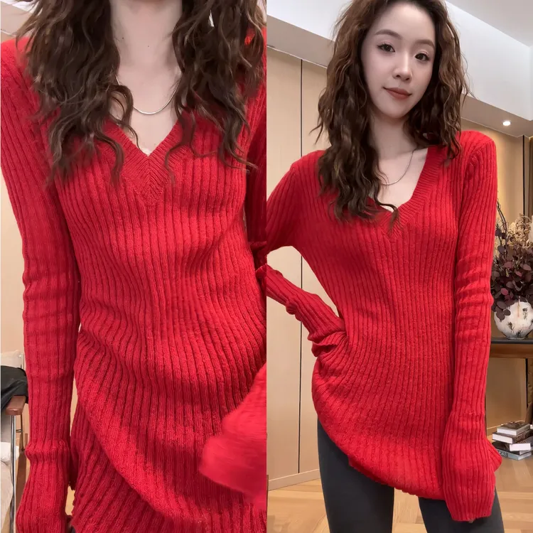 小静静一会【坑条V领针织毛衣】2025冬季新款百搭显瘦上衣2512C9370