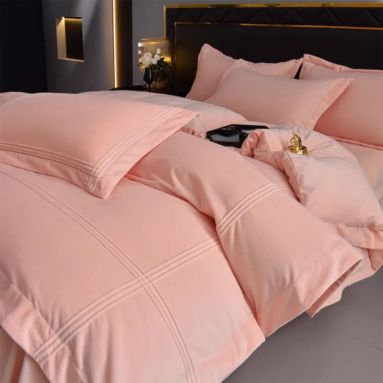 水星家纺高克重双面牛奶绒四件套保暖被套被罩纯色加绒加厚防静电