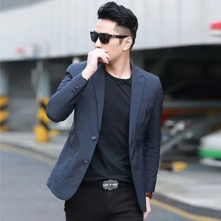 春季新男士商务休闲轻薄西服时尚轻奢英伦纯色西装外套气质