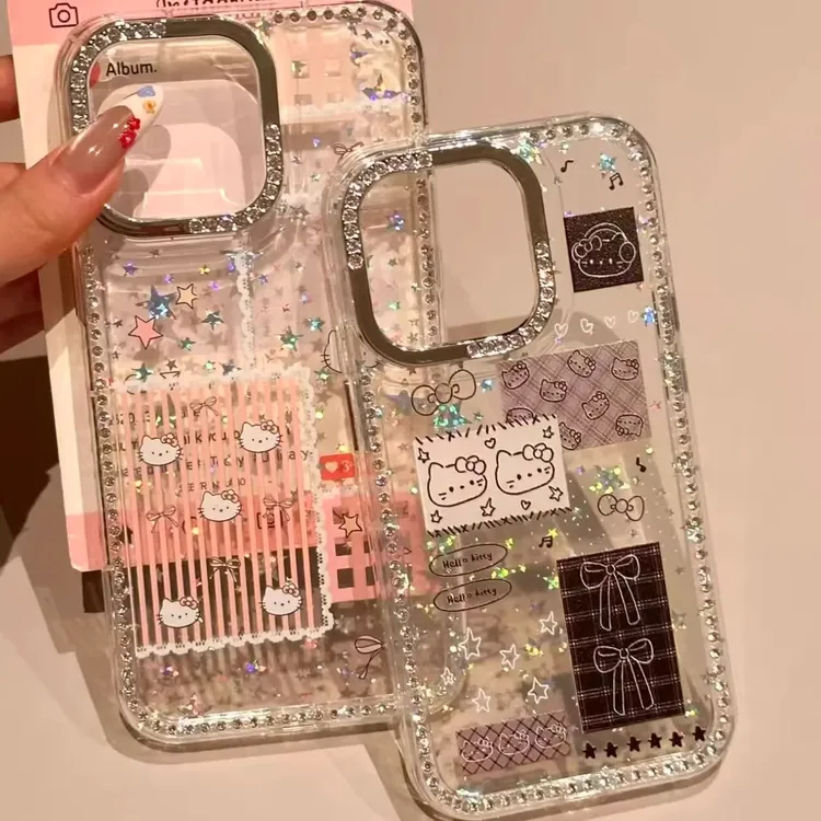 轻奢闪钻KT猫适用苹果15/14PRO手机壳iPhone16Promax闺蜜13小众12
