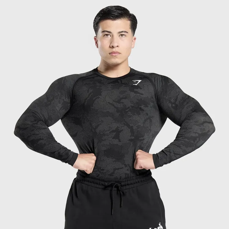 强推GYM鲨鱼 GEO无缝科技面料男运动健身速干弹性修身迷彩T恤