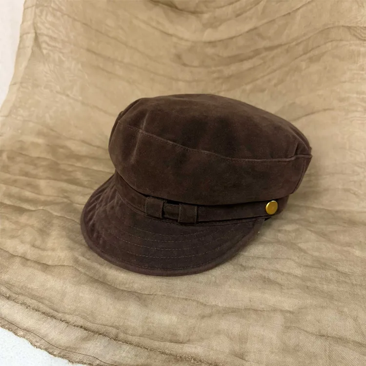 咖色贝雷帽女秋冬新款显脸小高级感大头围八角帽子英伦画家报童帽