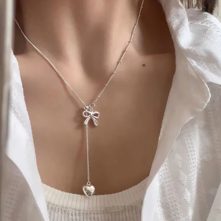 铜陶瓷项链 韩式甜美设计抽拉蝴蝶结项链女新款简约设计小众高级