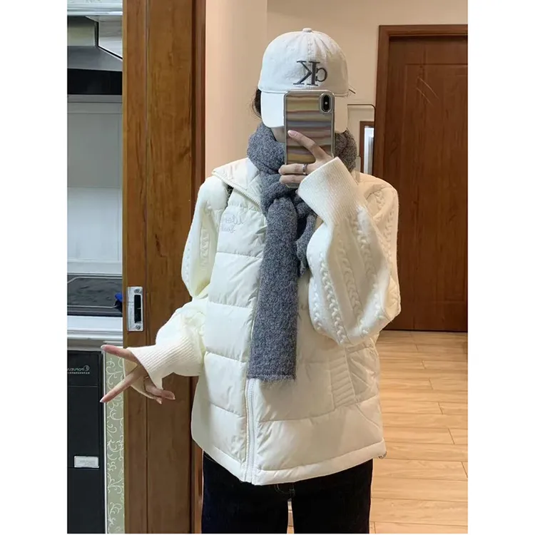 拼接针织棉服女冬季新款韩版小香风字母刺绣设计感立领面包服外套