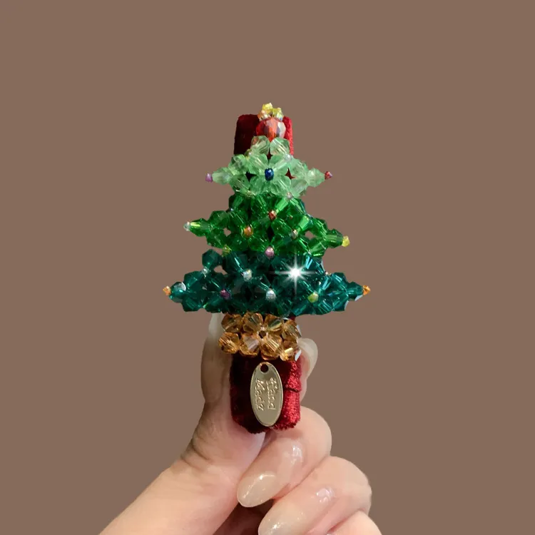 合金耳饰 串珠水钻圣诞树可爱手工发夹新款设计感氛围感发饰