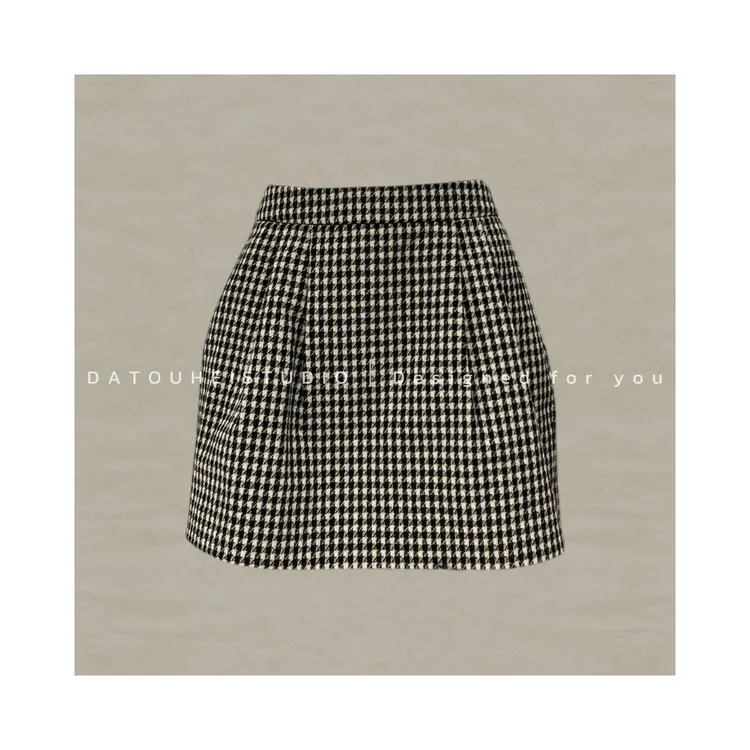 【DATOUHEI 秋冬新品】“千鸟格"千鸟格花苞半裙D225G19277